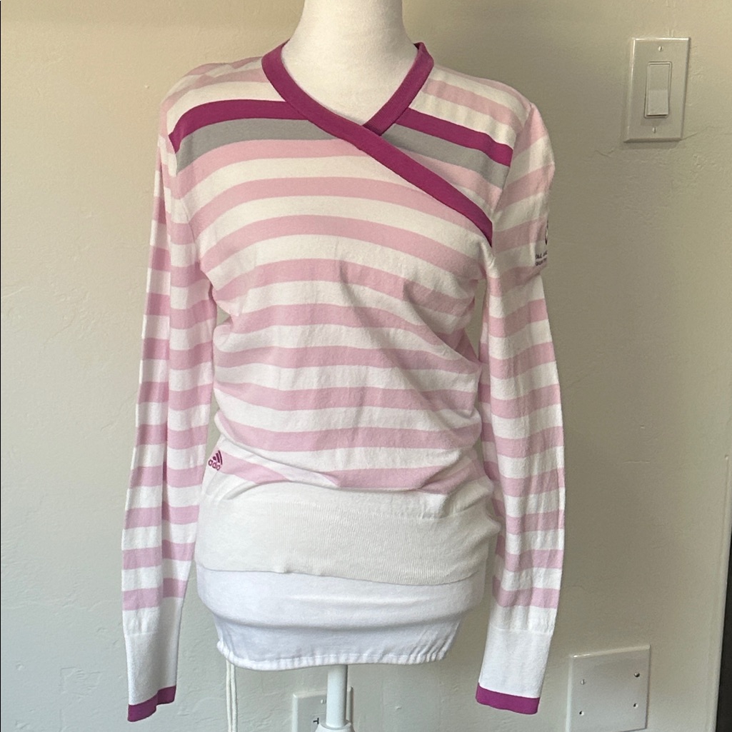 Adidas Pink And White Striped Long Sleeve Top